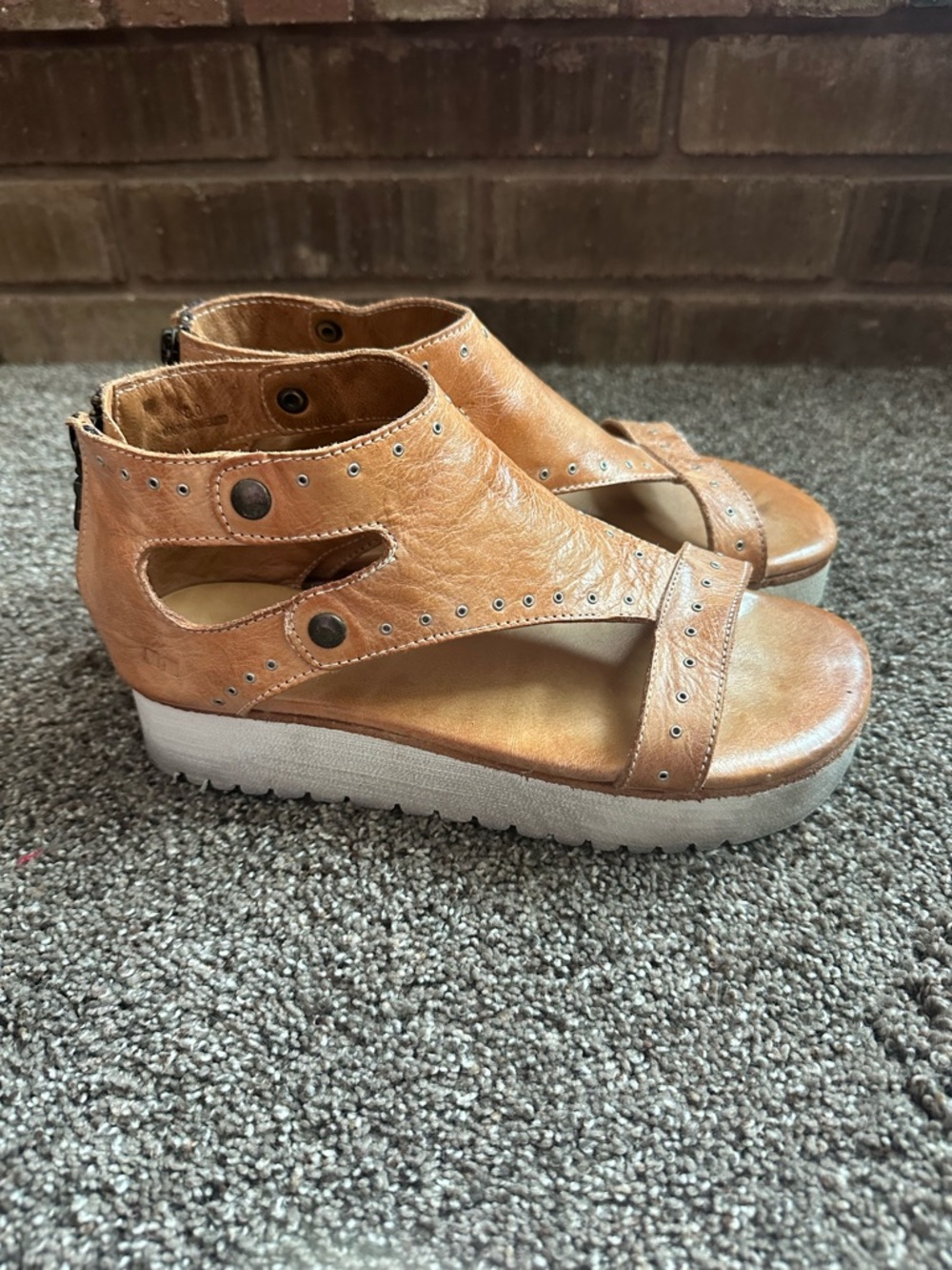 Bed Stu Leather Platform Sandals 8 Boho Rocker Studded Gladiator - Picture 2 of 9
